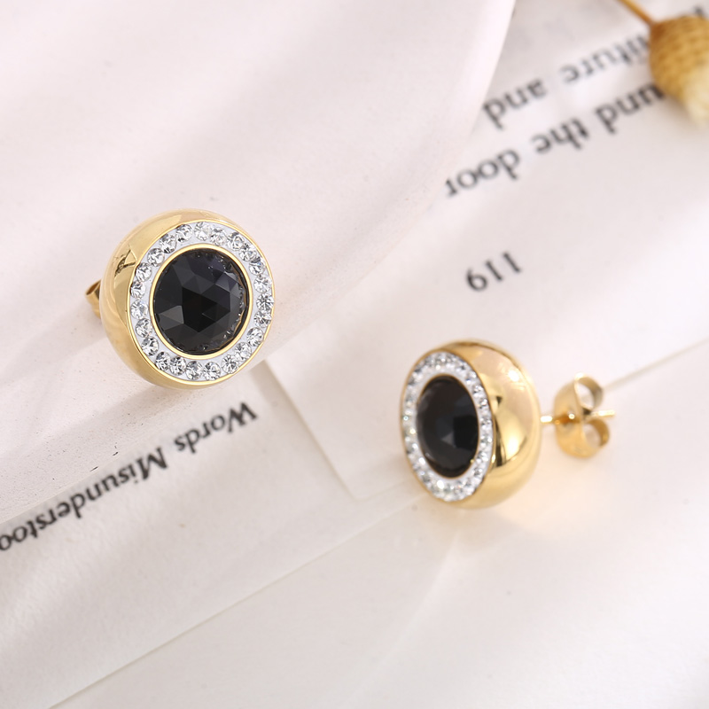 1 Pair Simple Style Shiny Round Plating Inlay Stainless Steel Artificial Crystal Zircon 18K Gold Plated Ear Studs display picture 3