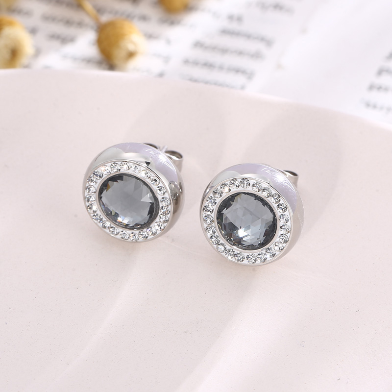 1 Pair Simple Style Shiny Round Plating Inlay Stainless Steel Artificial Crystal Zircon 18K Gold Plated Ear Studs display picture 4