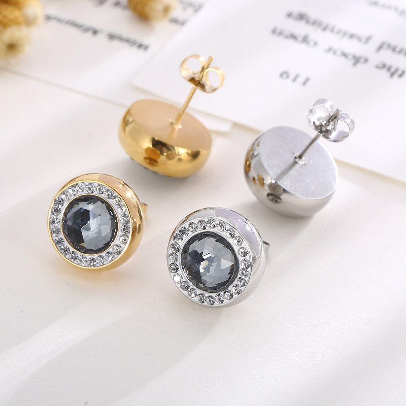 1 Pair Simple Style Shiny Round Plating Inlay Stainless Steel Artificial Crystal Zircon 18K Gold Plated Ear Studs display picture 6