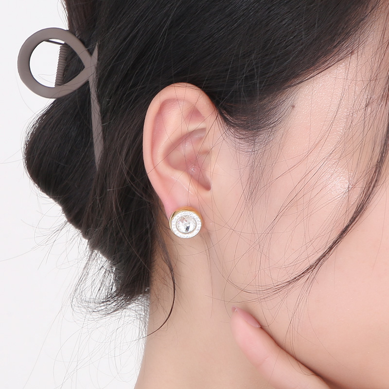 1 Pair Simple Style Shiny Round Plating Inlay Stainless Steel Artificial Crystal Zircon 18K Gold Plated Ear Studs display picture 11