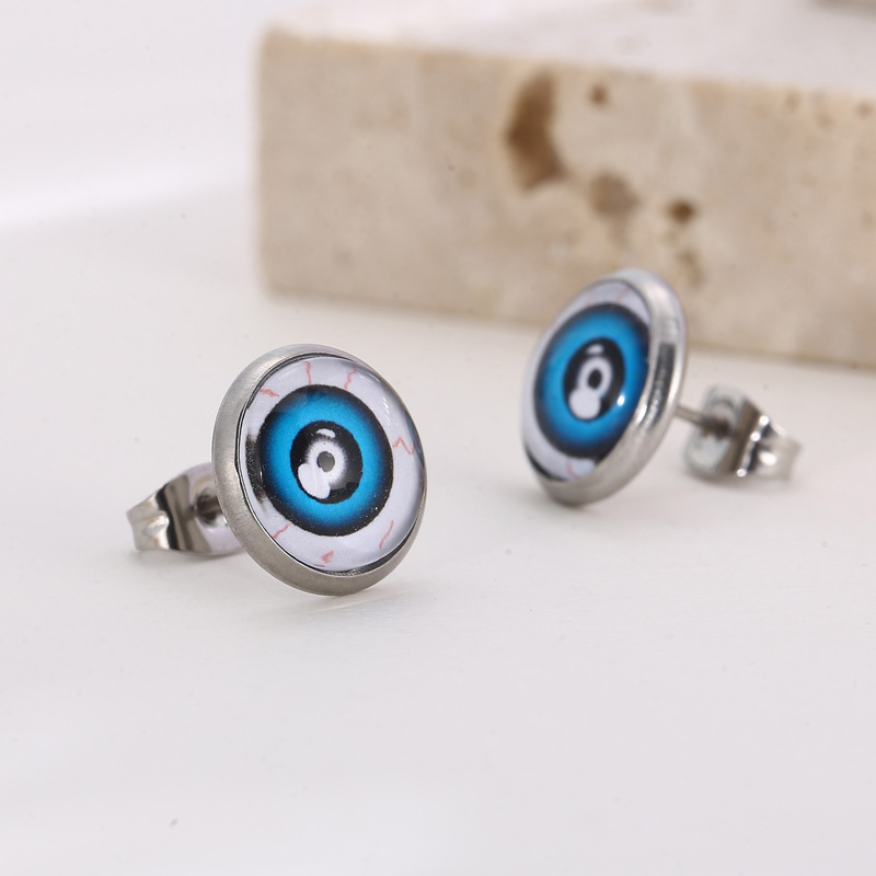 1 Pair INS Style Casual Devil'S Eye Plating Inlay Stainless Steel Gem 18K Gold Plated Ear Studs display picture 2