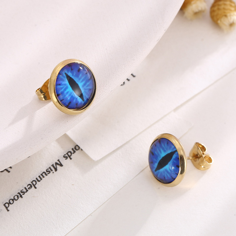 1 Pair INS Style Casual Devil'S Eye Plating Inlay Stainless Steel Gem 18K Gold Plated Ear Studs display picture 4