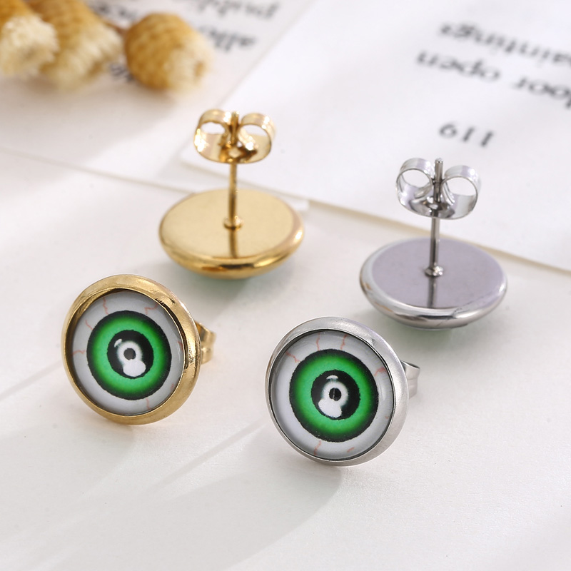 1 Pair INS Style Casual Devil'S Eye Plating Inlay Stainless Steel Gem 18K Gold Plated Ear Studs display picture 3