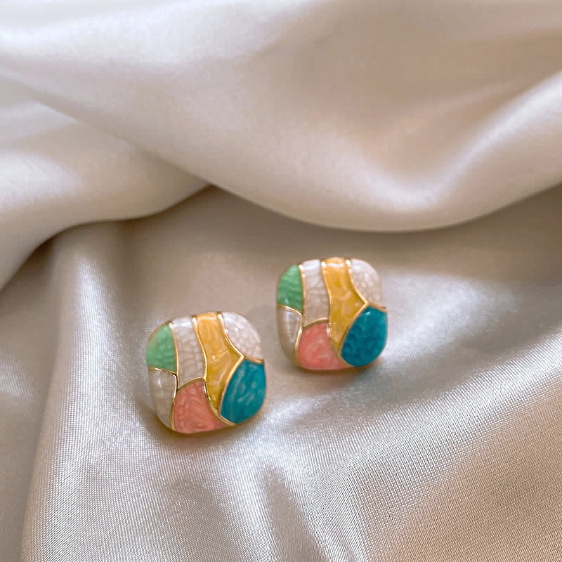 1 Pair Simple Style Korean Style Color Block Square Drip Glazed Alloy Ear Studs display picture 9