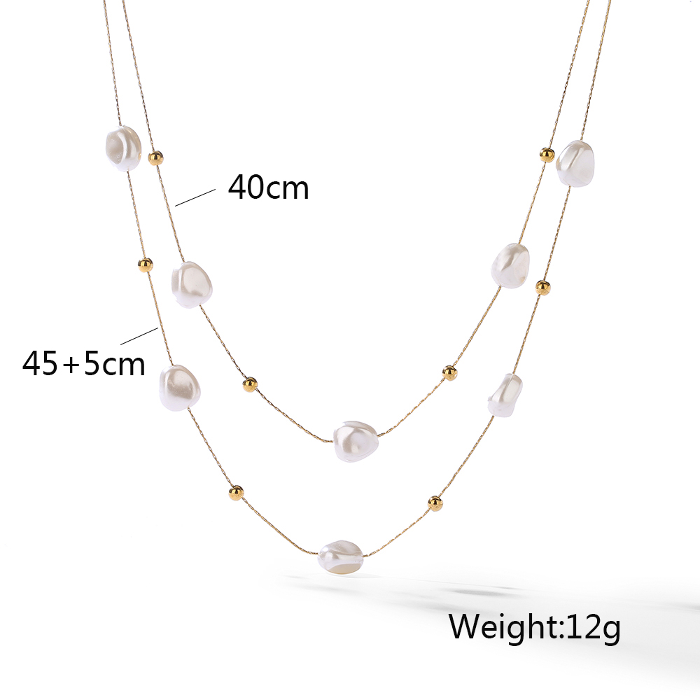 304 Stainless Steel 18K Gold Plated Elegant Pearl Plating Irregular Artificial Pearls Layered Necklaces display picture 1