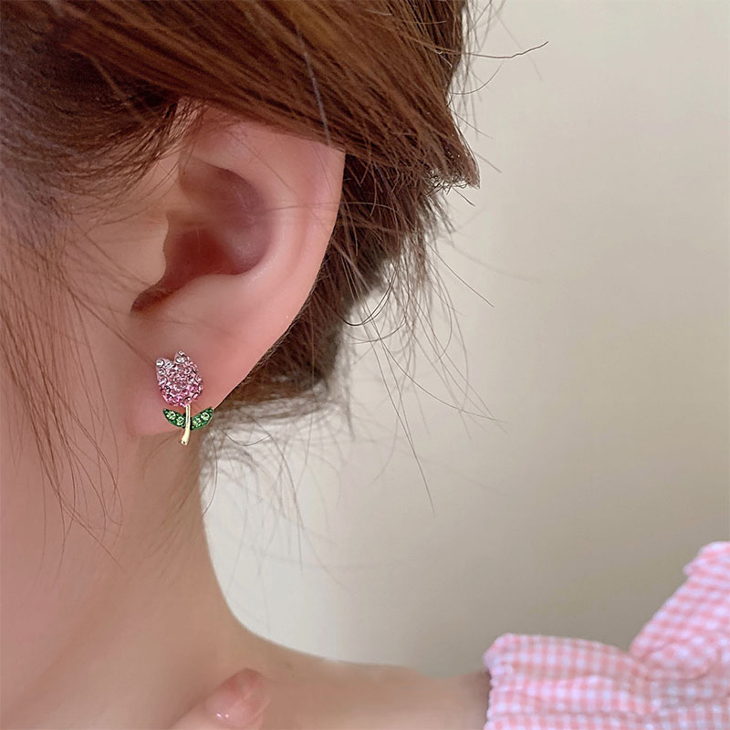 Dulce Estilo Coreano Flor Aleación Embutido Diamantes De Imitación Mujeres Pendientes display picture 1