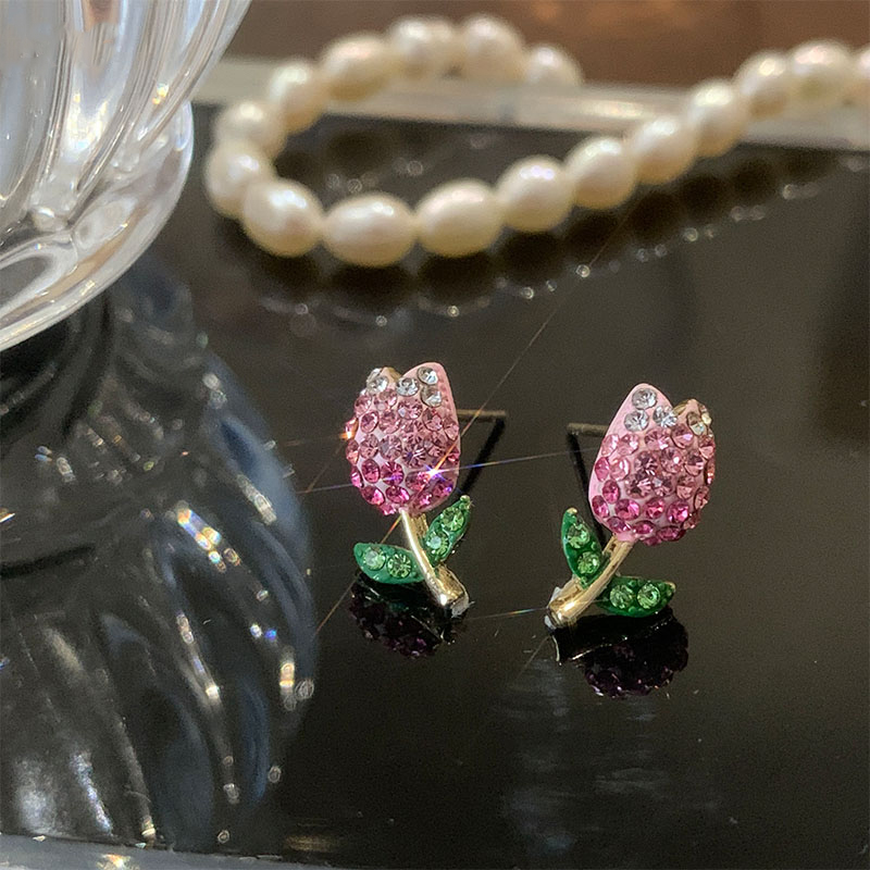 Dulce Estilo Coreano Flor Aleación Embutido Diamantes De Imitación Mujeres Pendientes display picture 3