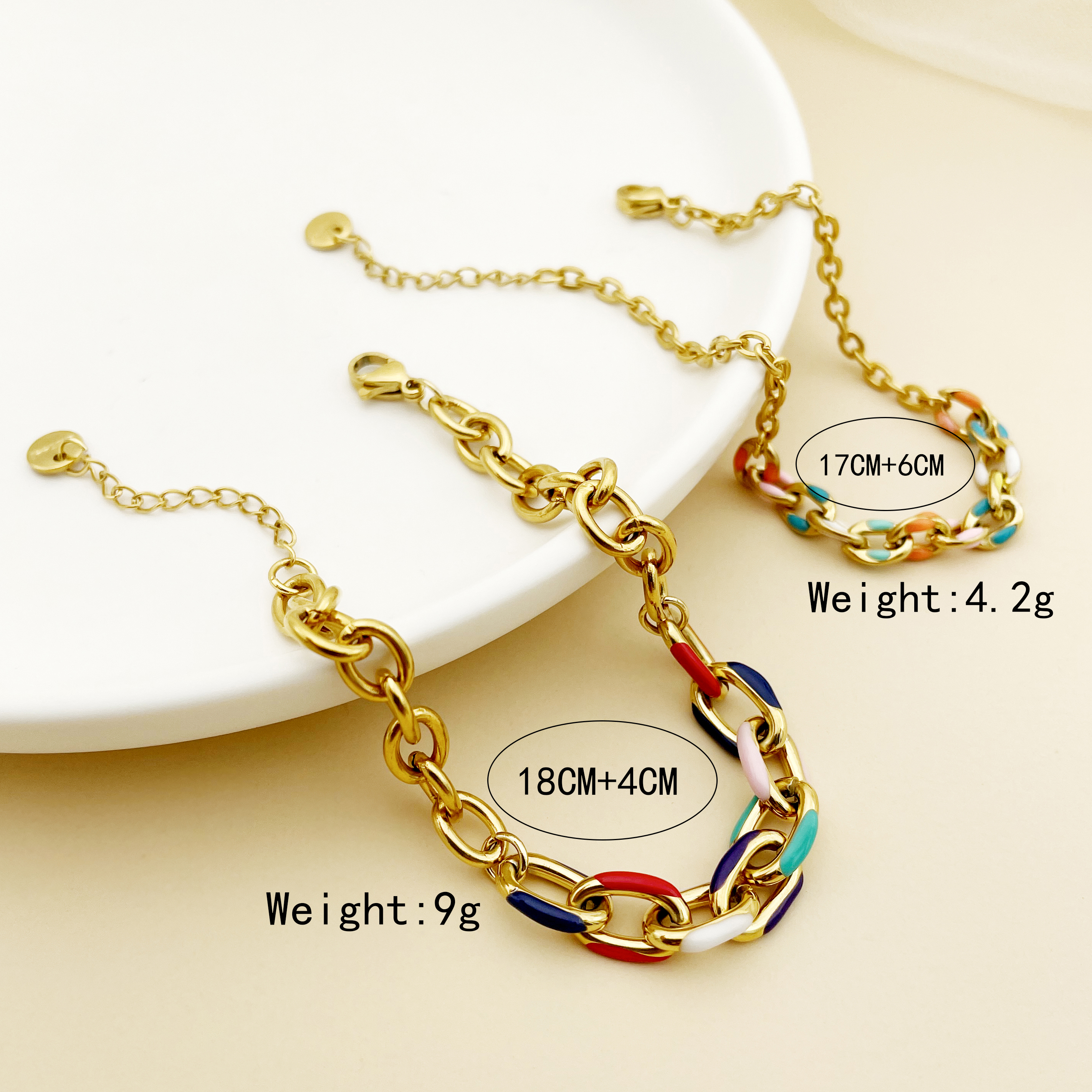 Wholesale Jewelry Hip-Hop Commute Oval 304 Stainless Steel 14K Gold Plated Enamel Plating Bracelets display picture 1