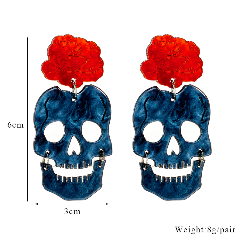 Cartoon Style Funny Flower Skull Arylic Halloween Women's Drop Earrings display picture 1