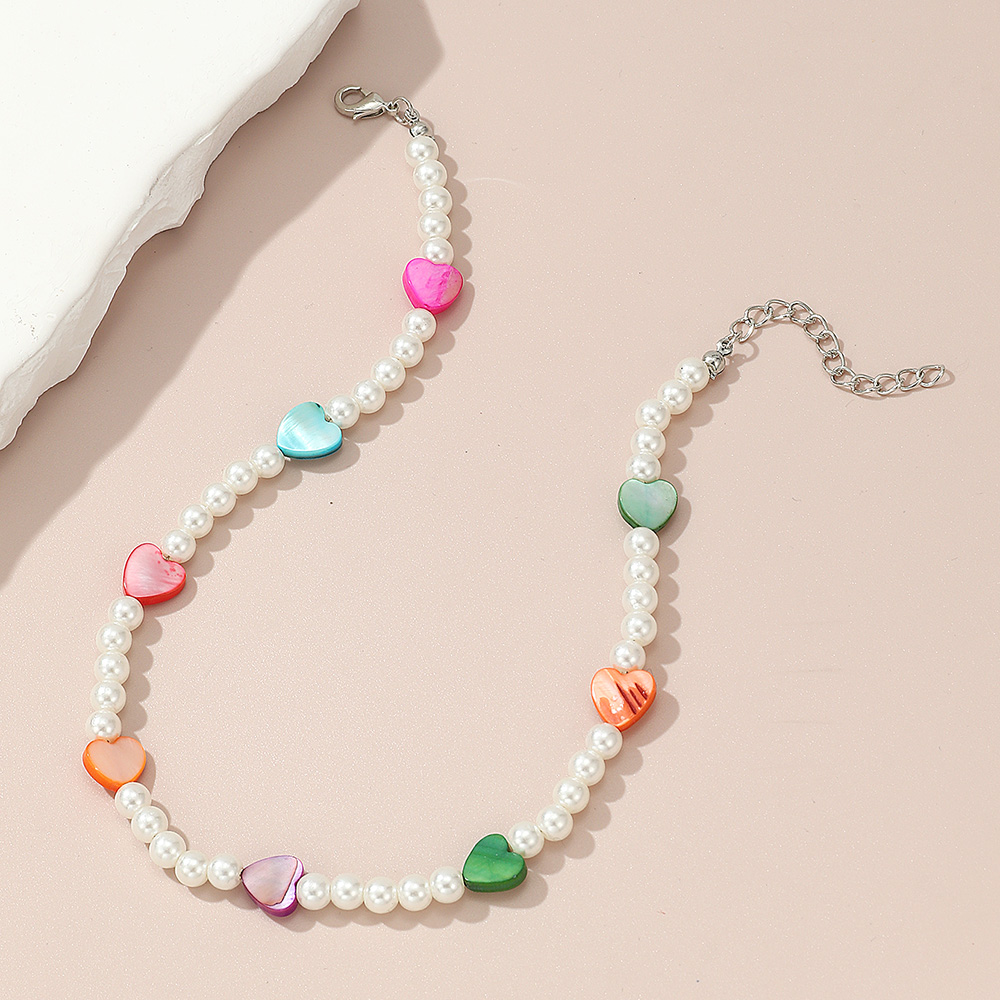 Ins-stil Süss Herzform Künstliche Perle Perlen Mädchen Halskette display picture 2