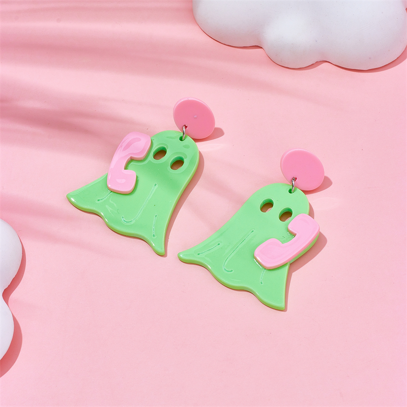 1 Pair Cartoon Style Cute Ghost Phone Arylic Drop Earrings display picture 3