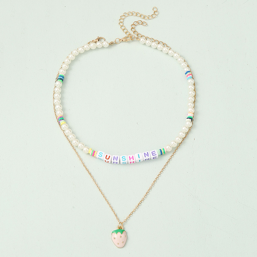 Ins-stil Süss Brief Erdbeere Saatperle Perlen Emaille Perle Mädchen Halskette display picture 1