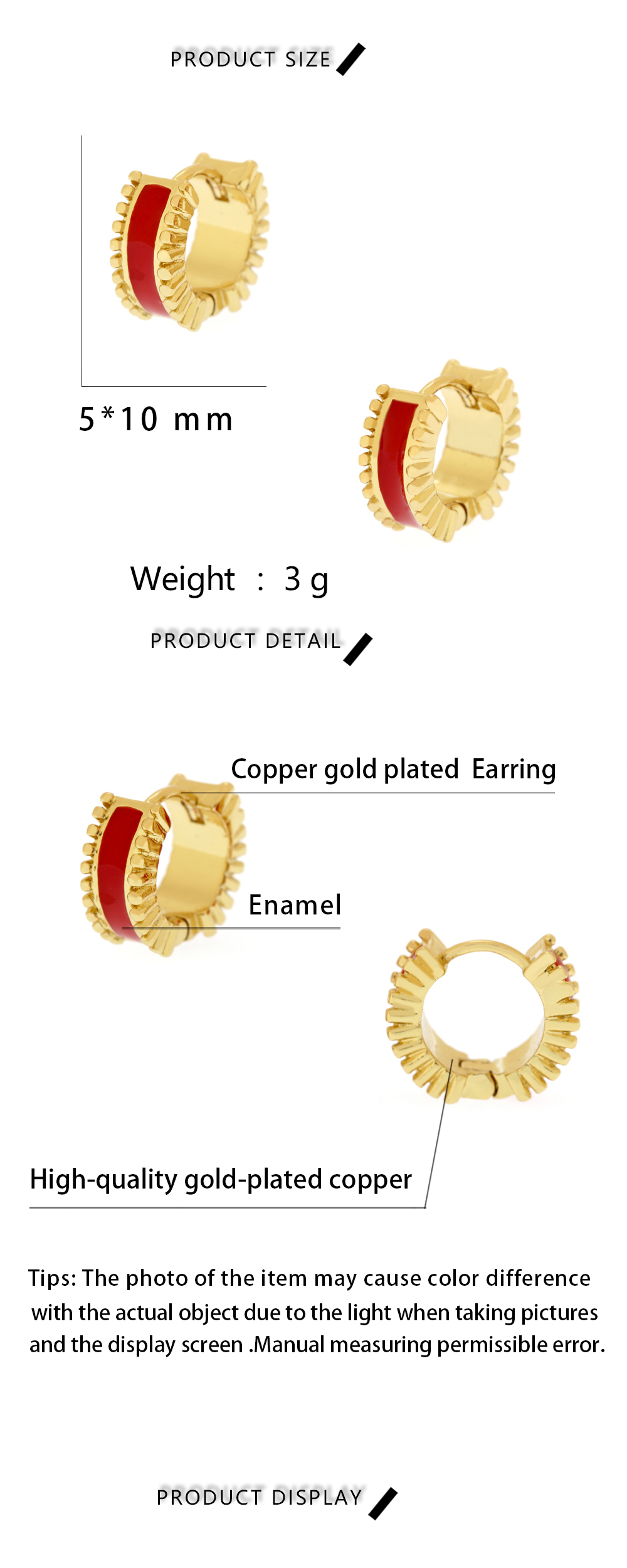 1 Paar Elegant Kreis Kupfer Emaille Überzug Vergoldet Reif Ohrringe display picture 1