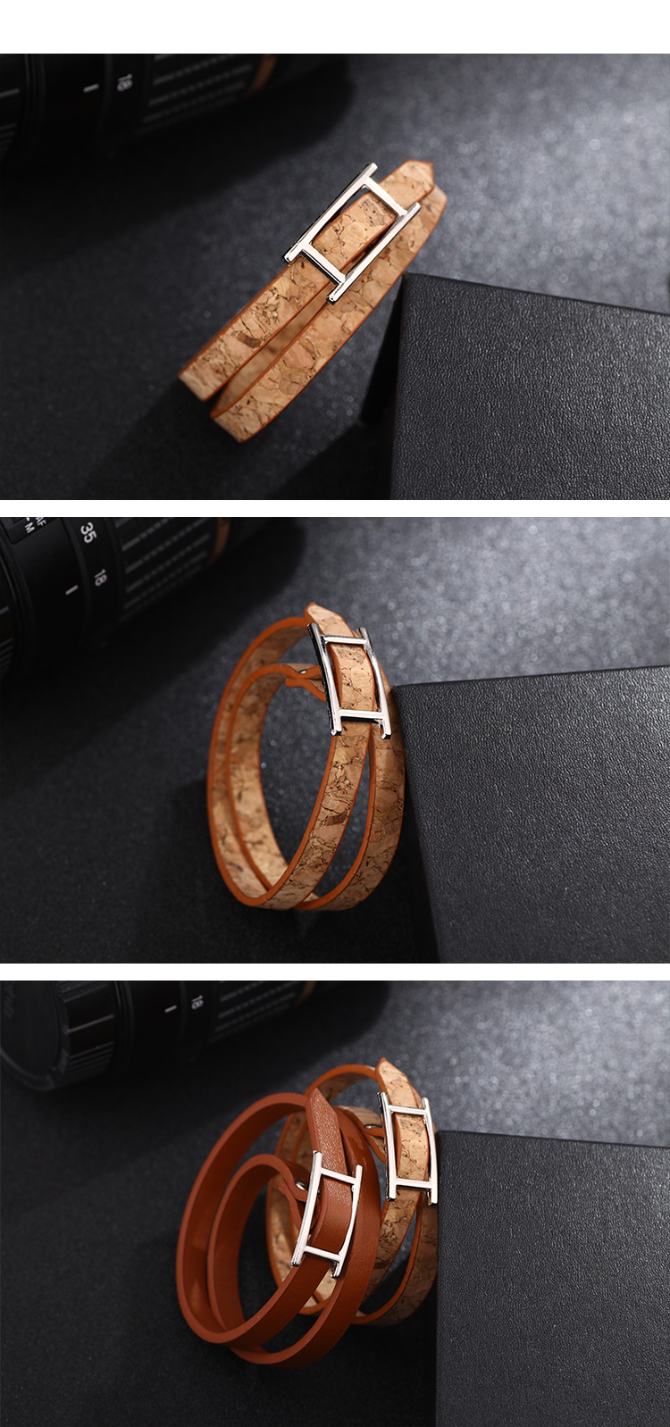 Vintage Style Simple Style Solid Color Pu Leather Alloy Unisex Wristband display picture 2
