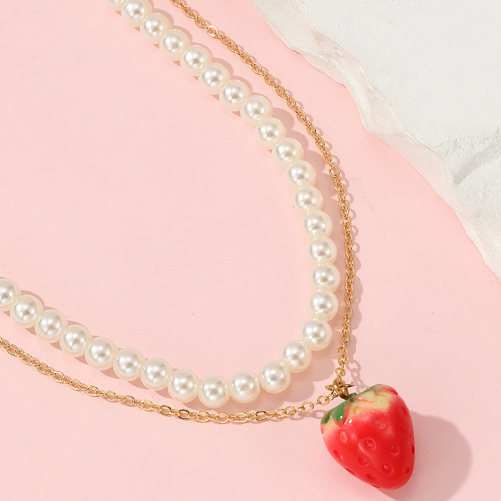 Ins-stil Süss Erdbeere Saatperle Perlen Perle Mädchen Halskette display picture 4