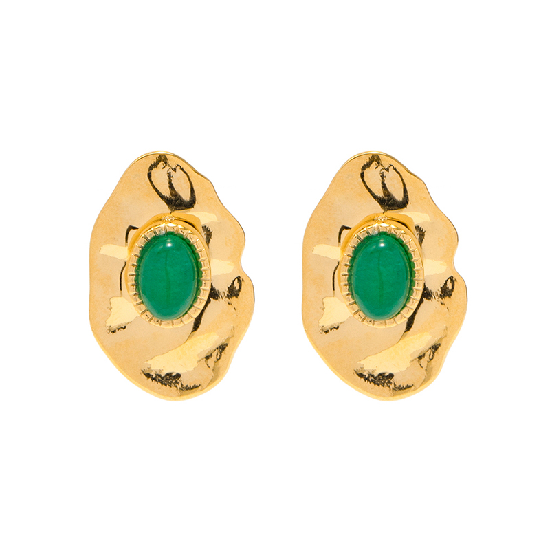 1 Pair Elegant Retro Irregular Oval Stainless Steel Plating Inlay Gem 18k Gold Plated Ear Studs display picture 6