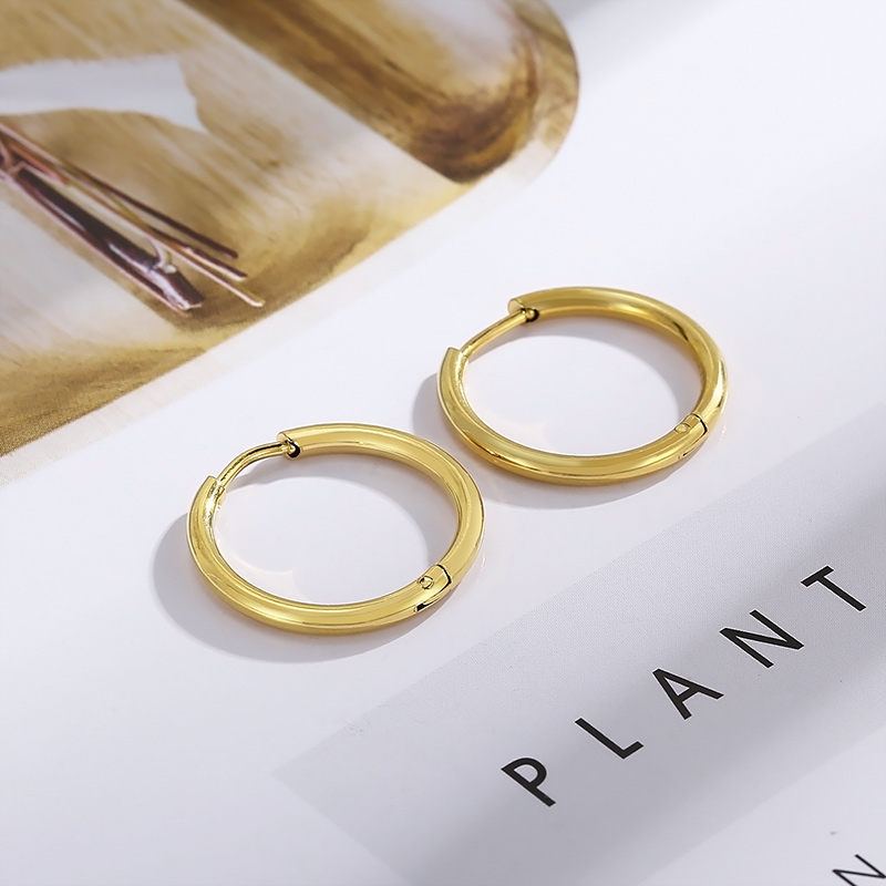 1 Pair Streetwear Solid Color Titanium Steel 18K Gold Plated Hoop Earrings display picture 7