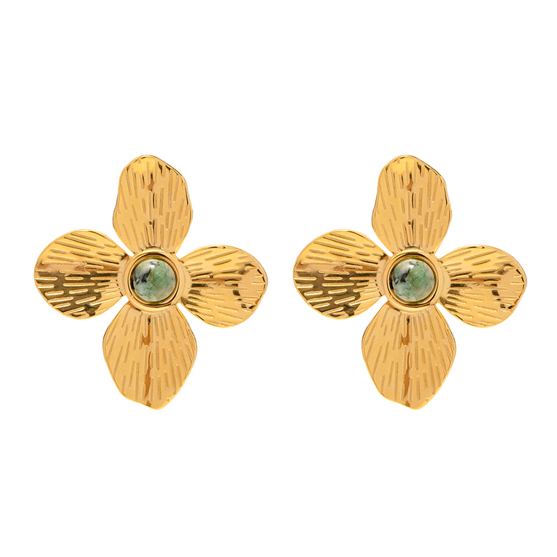 1 Pair Elegant Flower Plating Inlay Stainless Steel Turquoise 18k Gold Plated Ear Studs display picture 6