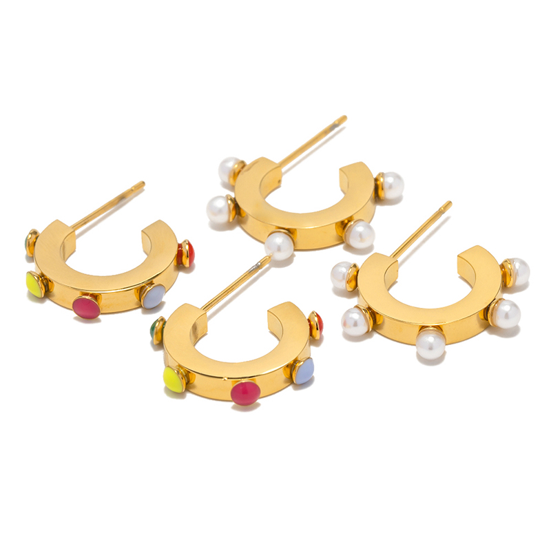 1 Pair Modern Style C Shape Plating Inlay Stainless Steel Pearl 18k Gold Plated Ear Studs display picture 6