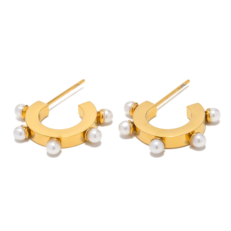 1 Pair Modern Style C Shape Plating Inlay Stainless Steel Pearl 18k Gold Plated Ear Studs display picture 7