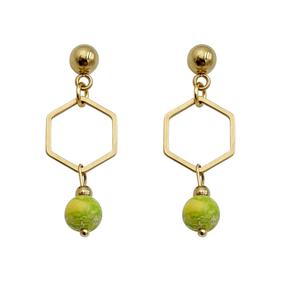 1 Pair Chinoiserie Classical Cute Hexagon Plating Hollow Out 304 Stainless Steel Natural Stone Natural Stone Beads 14K Gold Plated Drop Earrings display picture 4