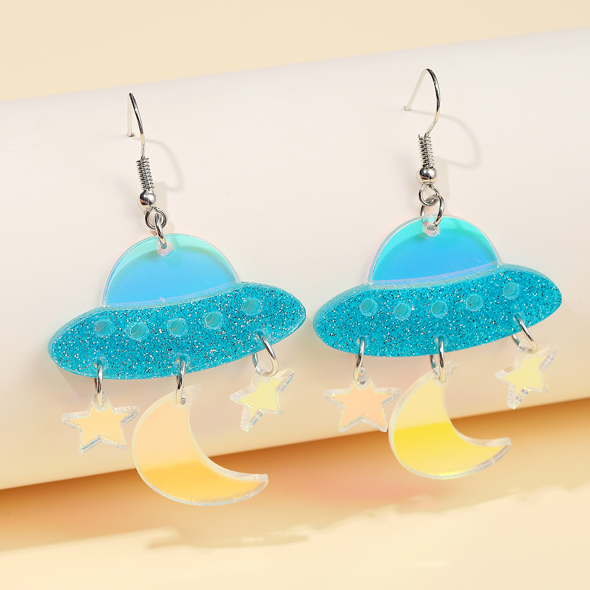 Cartoon Style Spacecraft Star Moon Arylic Sequins Laser Women's Drop Earrings display picture 1