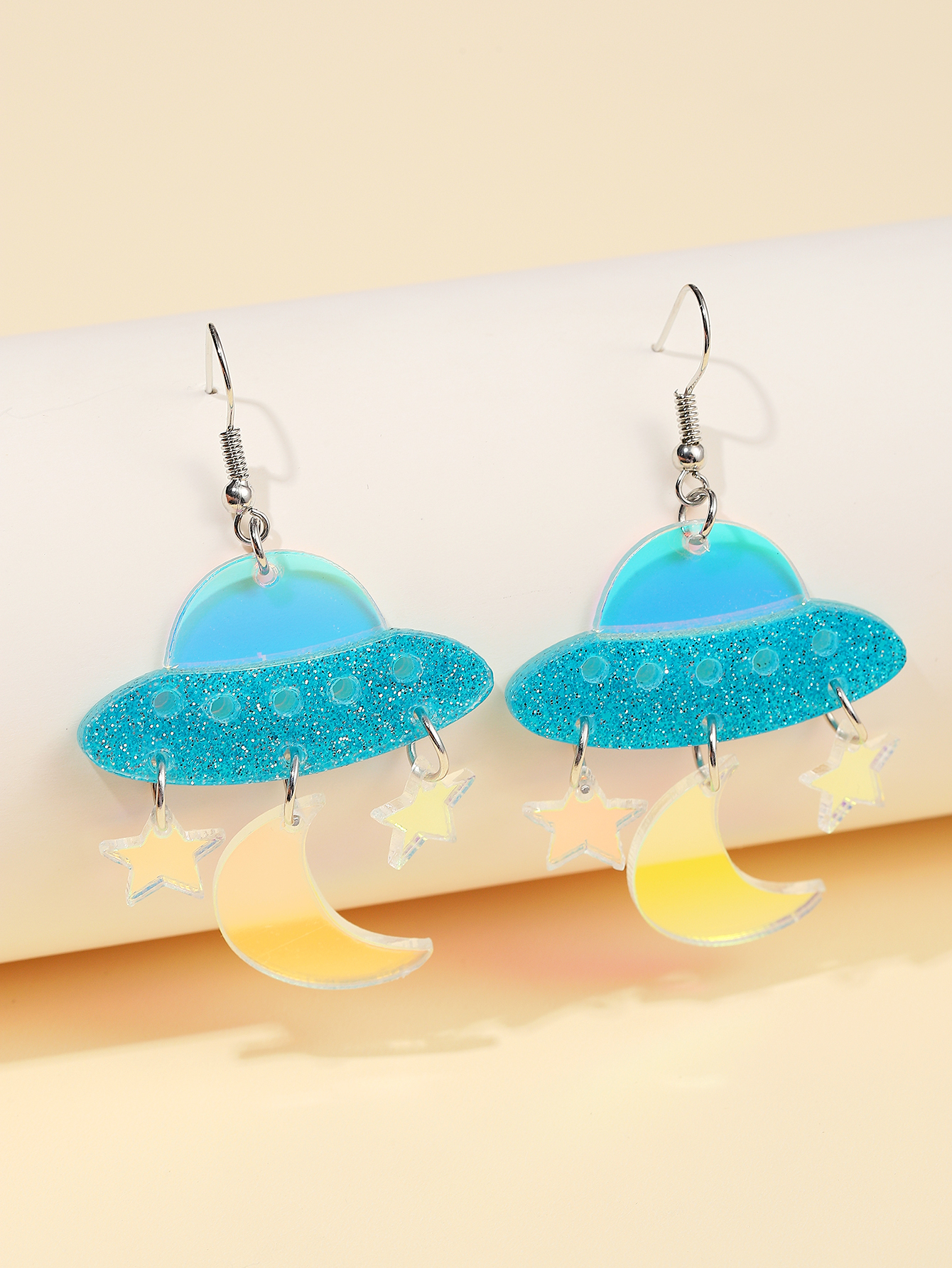 Cartoon Style Spacecraft Star Moon Arylic Sequins Laser Women's Drop Earrings display picture 4