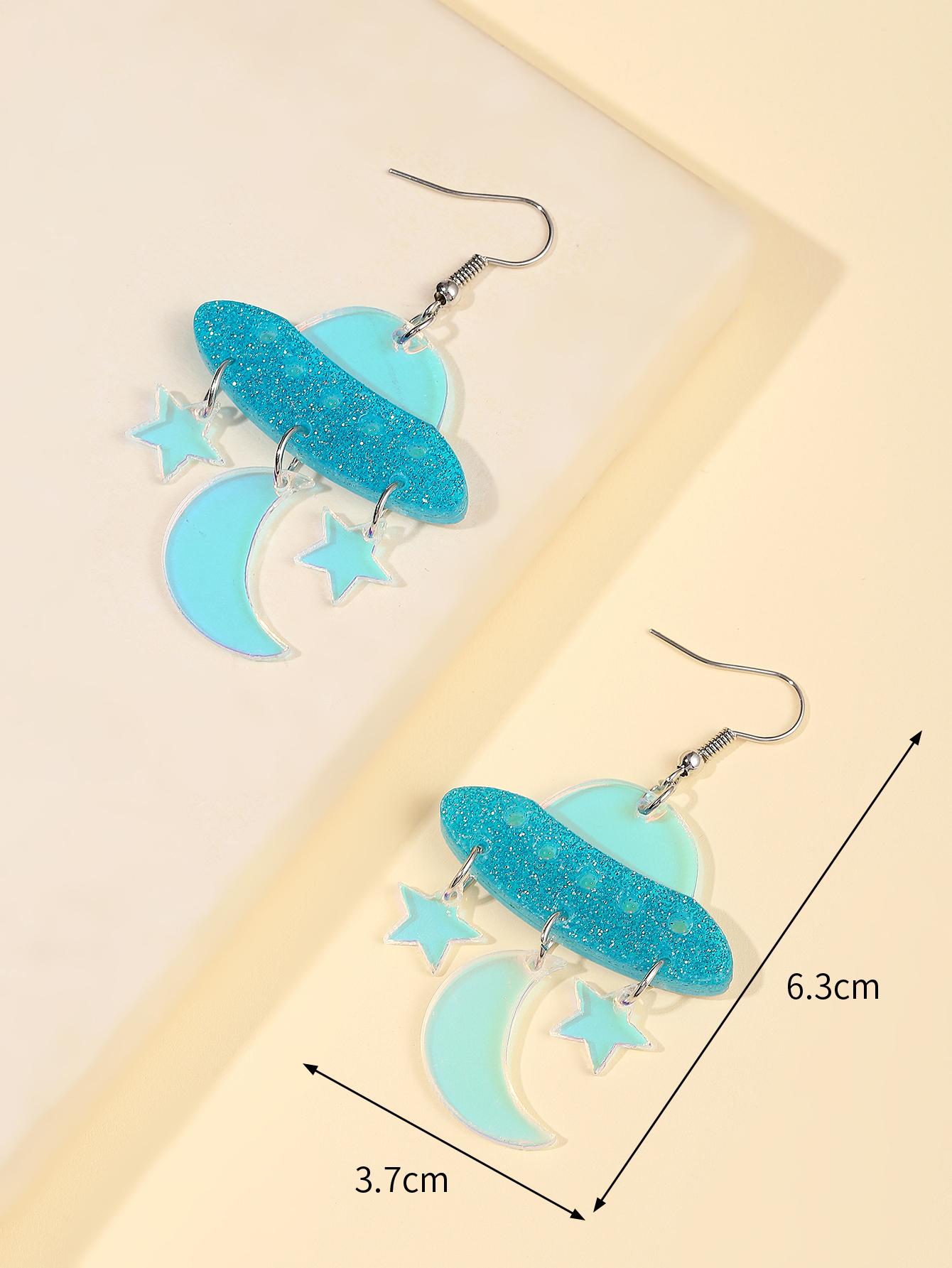 Cartoon Style Spacecraft Star Moon Arylic Sequins Laser Women's Drop Earrings display picture 3