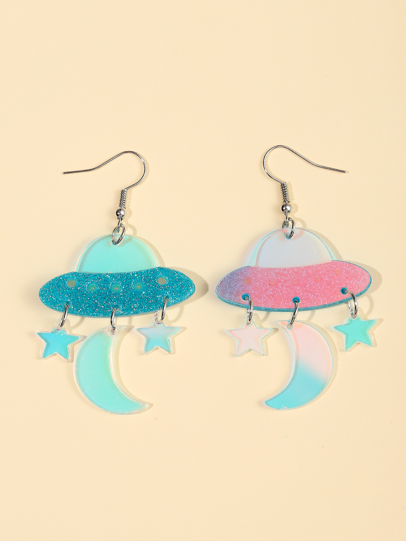 Cartoon Style Spacecraft Star Moon Arylic Sequins Laser Women's Drop Earrings display picture 5