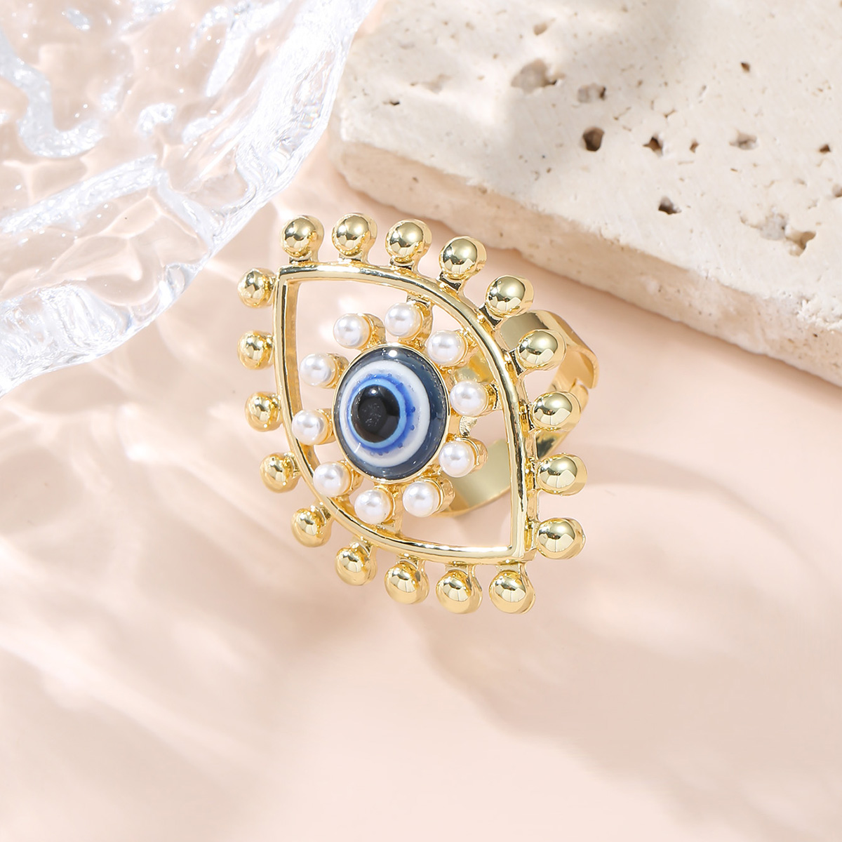 Casual Ethnic Style Devil's Eye Alloy Inlay Pearl Women's Open Ring display picture 2