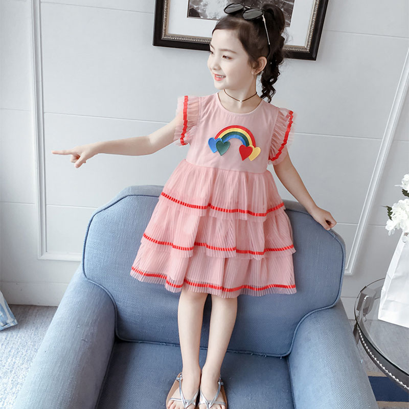 Casual Cute Simple Style Rainbow Heart Shape Popover Ruched Cotton Girls Dresses display picture 2