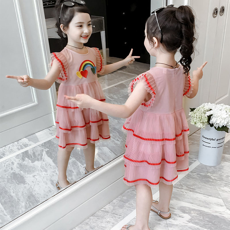 Casual Cute Simple Style Rainbow Heart Shape Popover Ruched Cotton Girls Dresses display picture 5