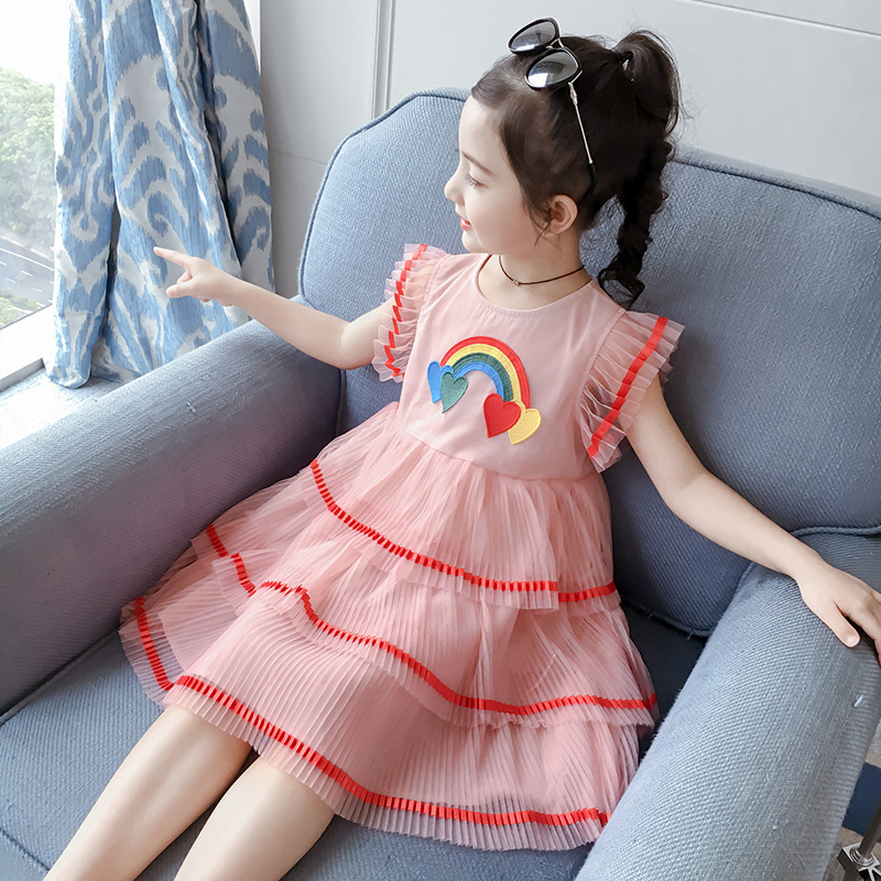 Casual Cute Simple Style Rainbow Heart Shape Popover Ruched Cotton Girls Dresses display picture 3