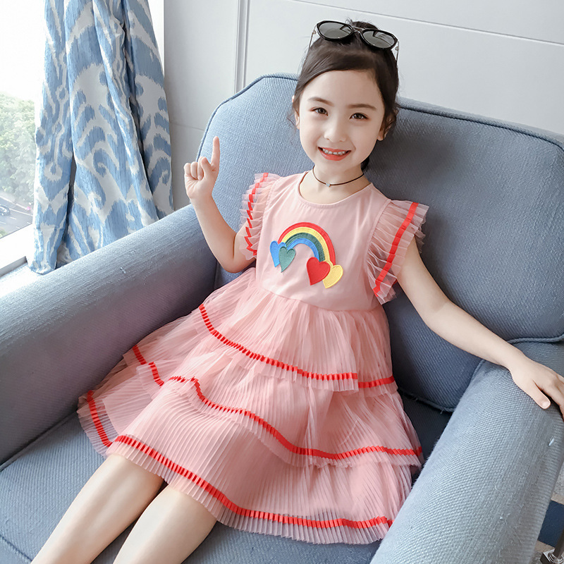 Casual Cute Simple Style Rainbow Heart Shape Popover Ruched Cotton Girls Dresses display picture 4