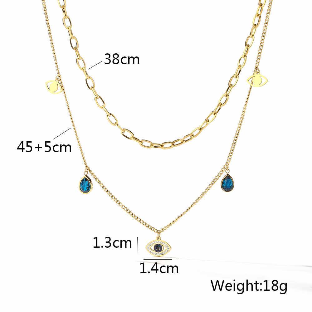Modern Style Devil's Eye Titanium Steel Layered Plating Inlay Zircon 18k Gold Plated Layered Necklaces display picture 2