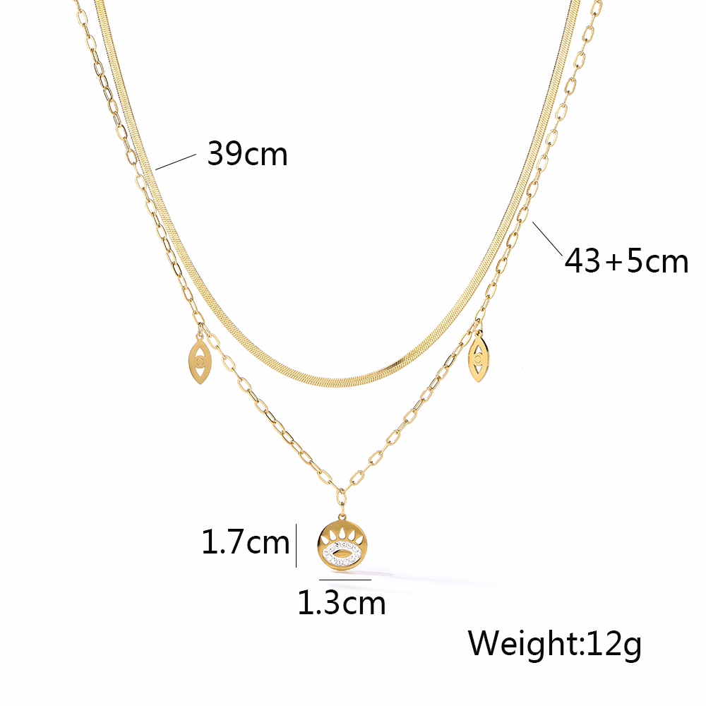 Modern Style Devil's Eye Titanium Steel Layered Plating Inlay Zircon 18k Gold Plated Layered Necklaces display picture 1