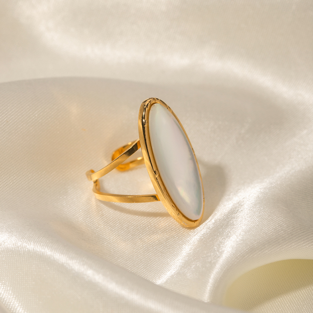 Ins Style Simple Style Horse Eye Stainless Steel Plating Inlay Shell 18k Gold Plated Open Ring display picture 3