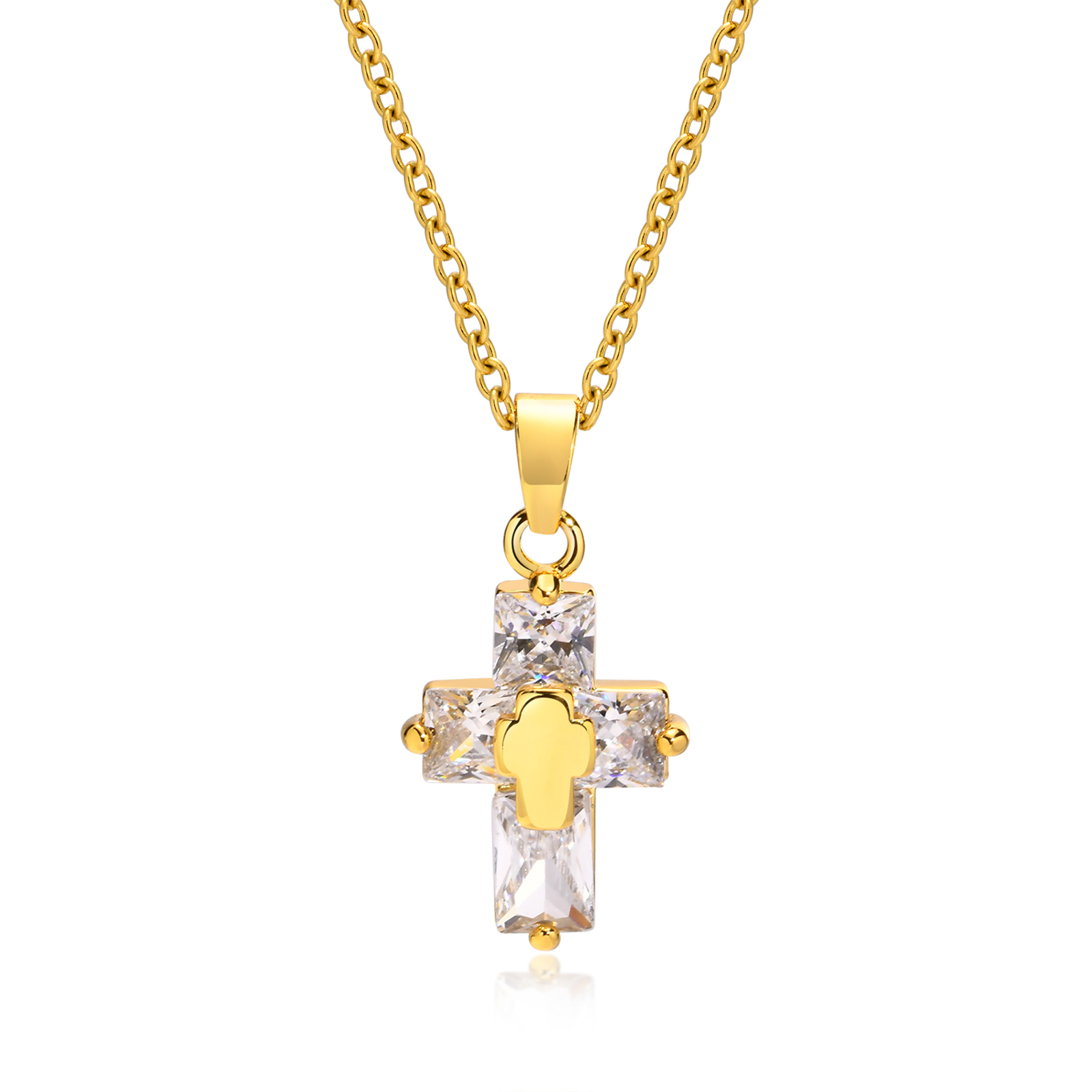 201 Stainless Steel INS Style Casual Plating Inlay Cross Zircon Necklace Pendant display picture 2