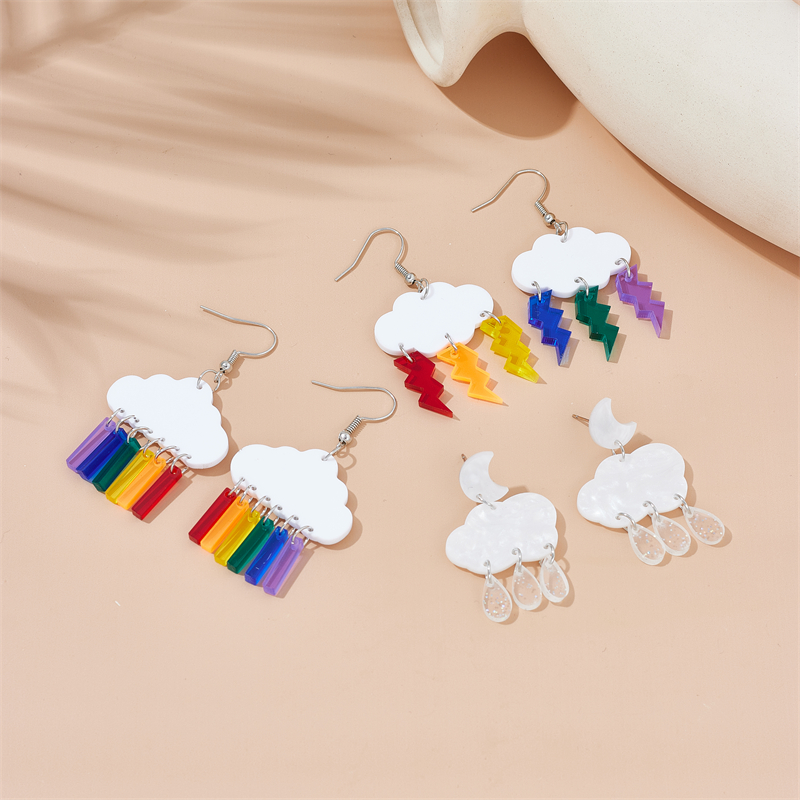 Cartoon Style Cute Clouds Water Droplets Lightning Arylic Women's Drop Earrings display picture 5