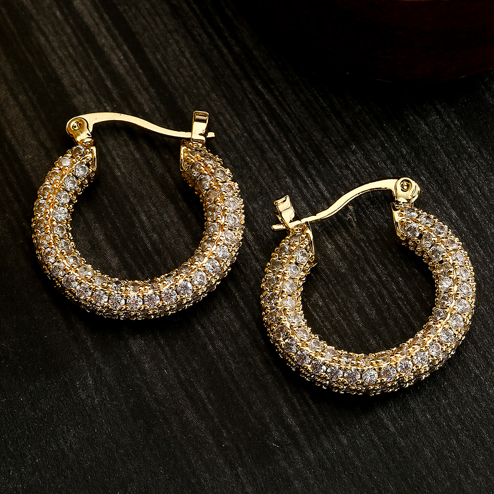 1 Pair Vintage Style Round Copper Plating Inlay Zircon 18k Gold Plated Hoop Earrings display picture 4