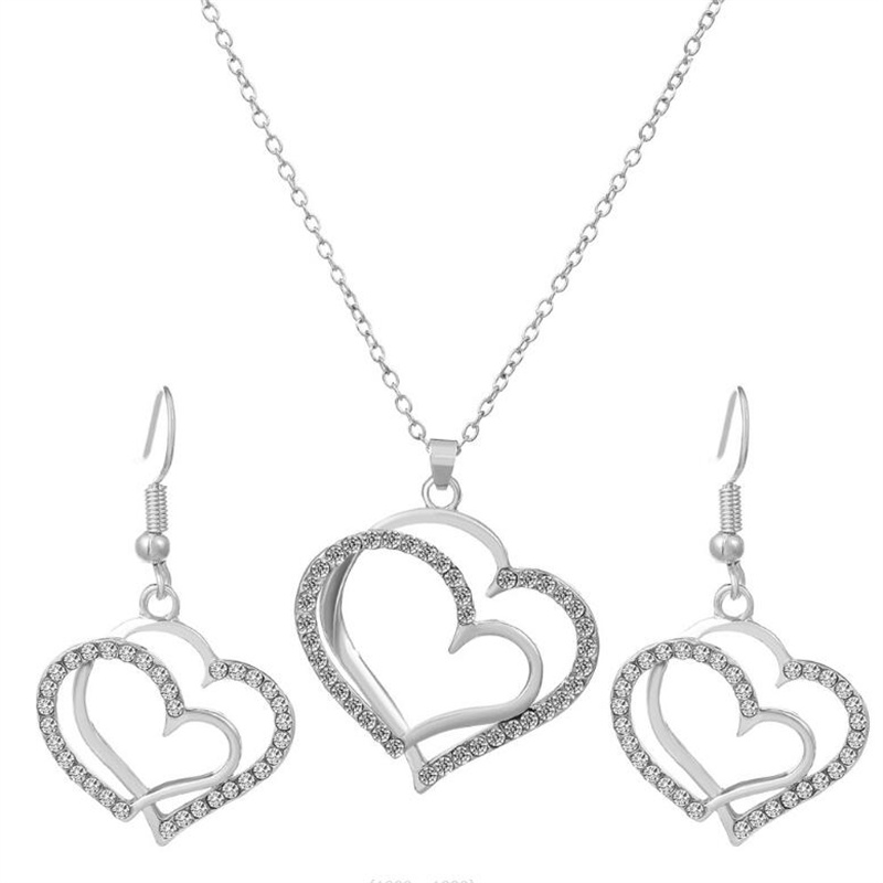 Elegant Shiny Heart Shape Rhinestones Alloy Wholesale Earrings Necklace display picture 11