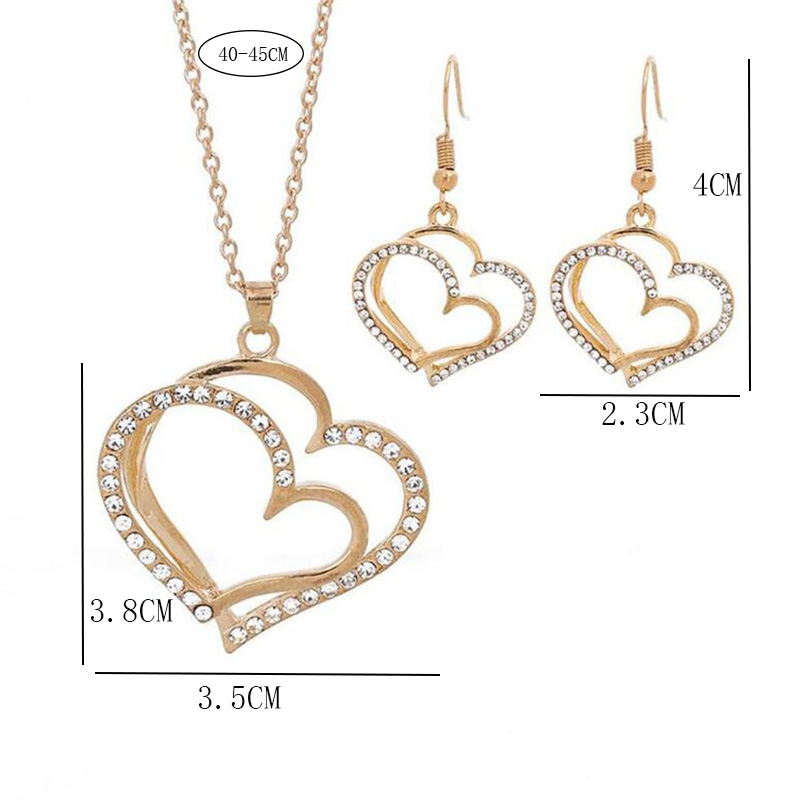 Elegant Shiny Heart Shape Rhinestones Alloy Wholesale Earrings Necklace display picture 4