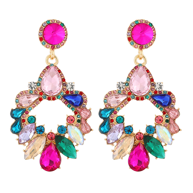 1 Pair Luxurious Geometric Inlay Alloy Rhinestones Glass Gold Plated Chandelier Earrings Drop Earrings display picture 1