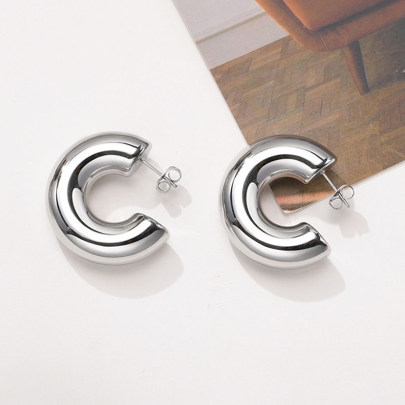 1 Pair Simple Style C Shape Plating Stainless Steel Titanium Steel Ear Studs display picture 2