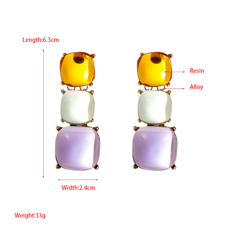 1 Pair Ig Style Simple Style Square Plating Transparent Inlay Alloy Resin Gold Plated Drop Earrings display picture 1