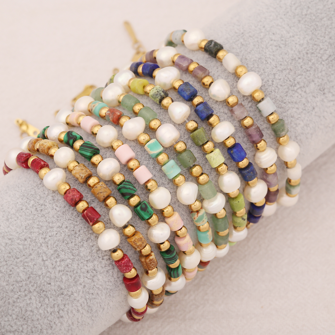 Casual Vacation Round Stainless Steel Artificial Pearl Natural Stone Bracelets In Bulk display picture 2