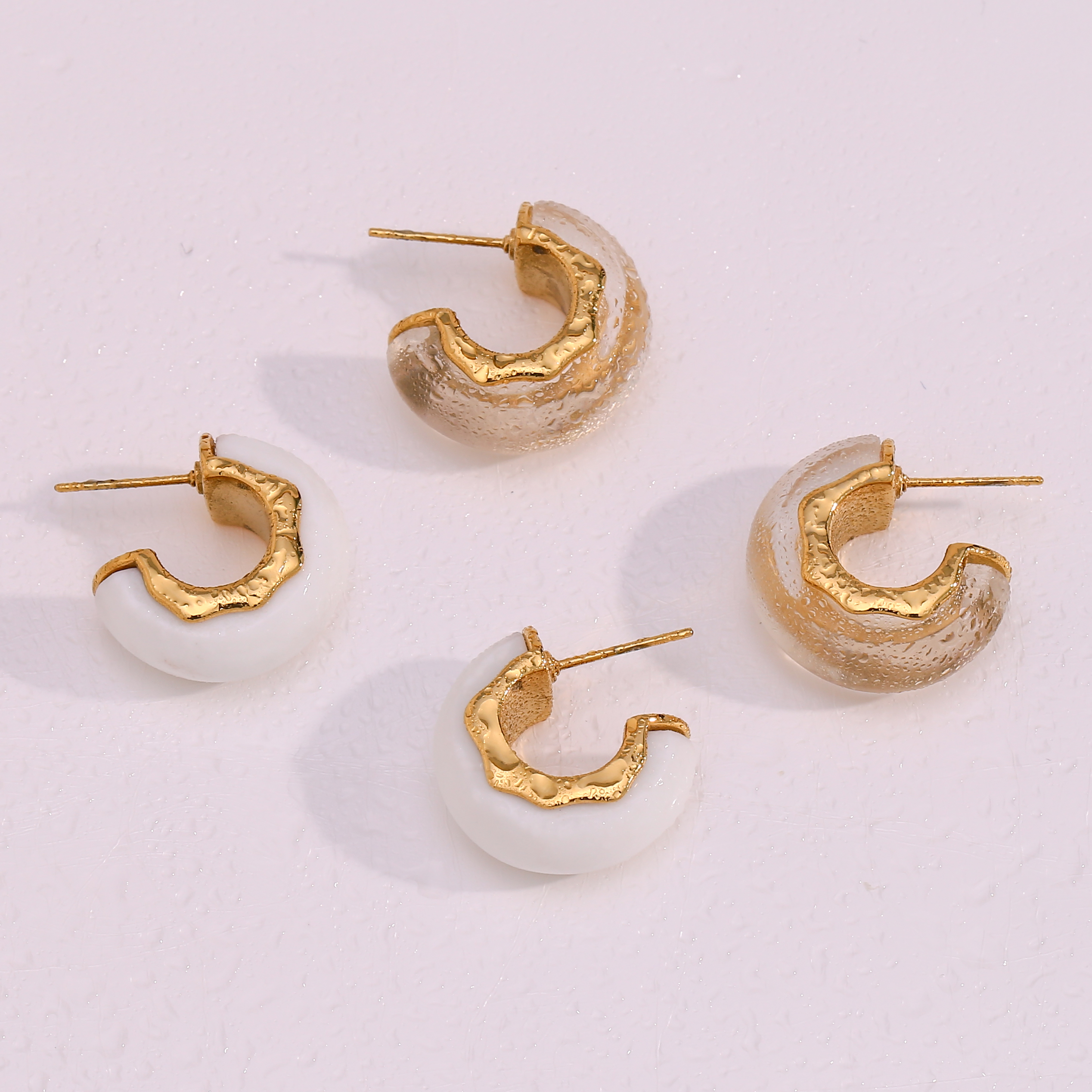 1 Pair Simple Style C Shape Plating Stainless Steel Arylic 18k Gold Plated Ear Studs display picture 14