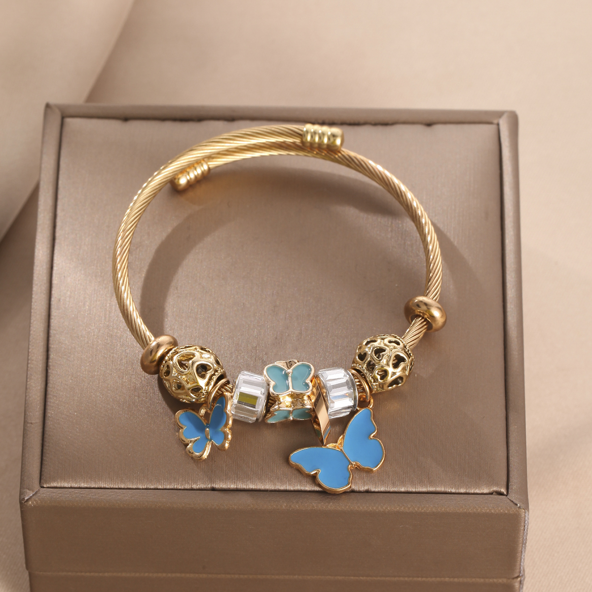 Cute Sweet Butterfly Stainless Steel Enamel Hollow Out Bangle display picture 2