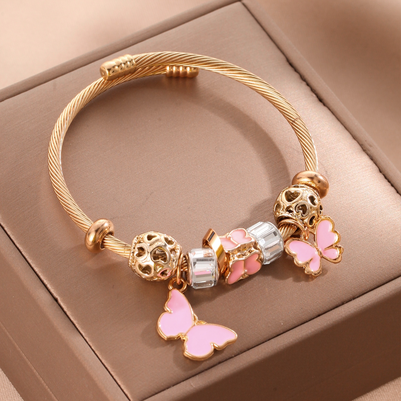 Cute Sweet Butterfly Stainless Steel Enamel Hollow Out Bangle display picture 5