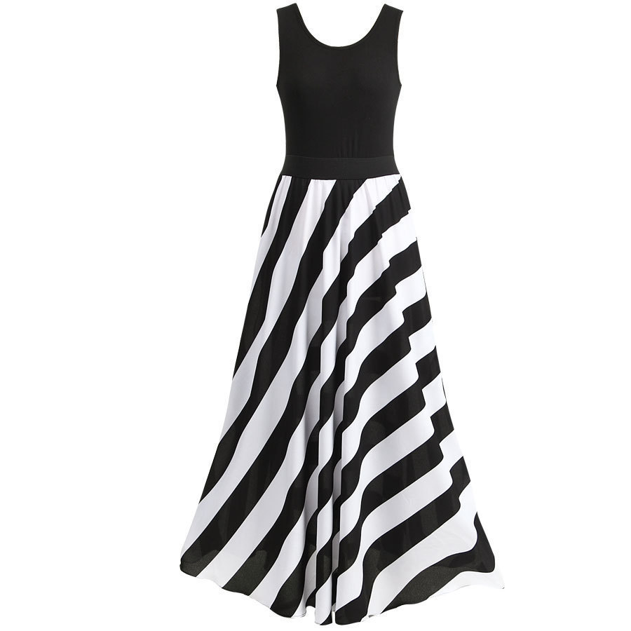 Women's Tank Dress Casual Round Neck Patchwork Sleeveless Color Block Stripe Maxi Long Dress Daily display picture 4